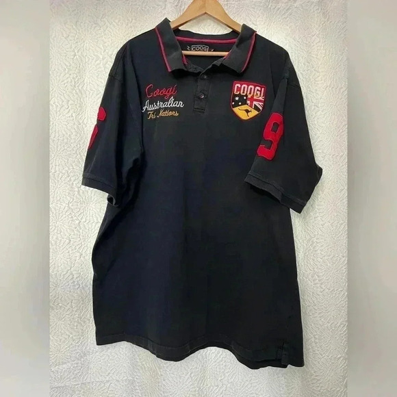 Coogi Polo Shirt Men's 5X Black Short Sleeve Australian Tri-Nation Patch Stitch - Picture 1 of 12